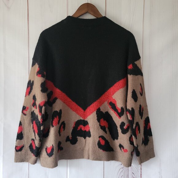 Maurices Chevron Leopard Print Cozy Pullover Crewneck Sweater, Women’s L, EUC - Picture 4 of 8